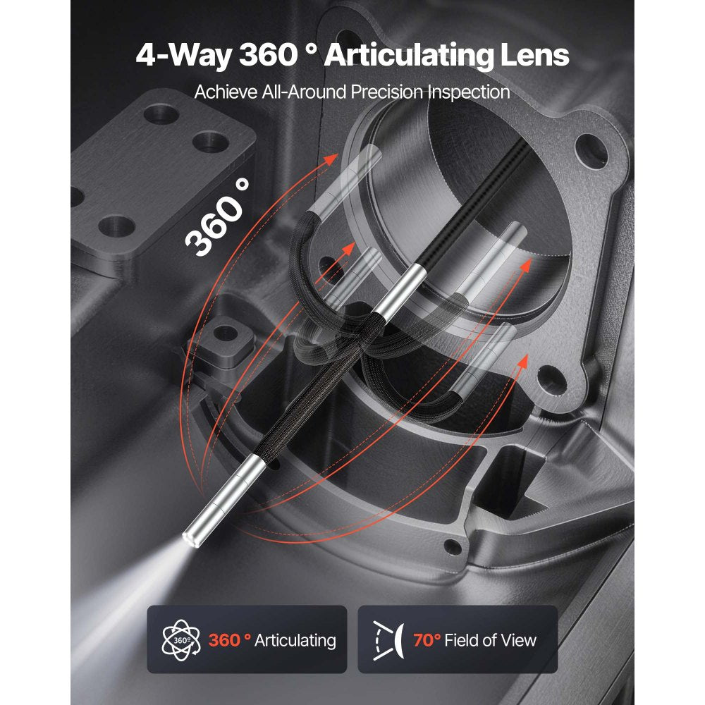 VEVOR Articulating Borescope with 3.9mm Ultra Slim Lens, 4-Way 360° Articulated Endoscope with Light, 4.5" HD IPS Screen, 8X Zoom Inspection Camera for Auto, Tight Mechanical Equipment (4.9FT Cable)