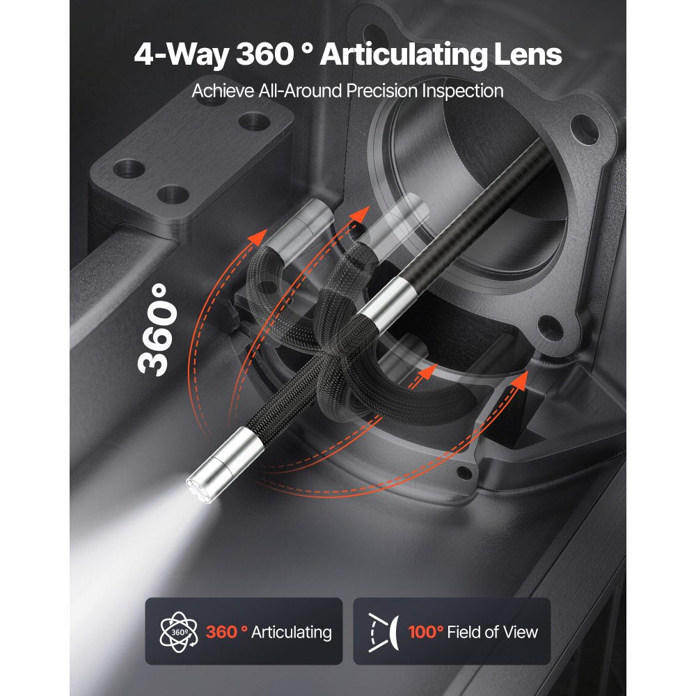 VEVOR Articulating Endoscope with Light, 4-Way 360° Articulated Borescope, 0.24" Slim Lens 1920 x 1080, 4.5" HD IPS Screen, 8X Zoom Inspection Camera for Auto, Mechanical Equipment (4.9FT Snake Cable)