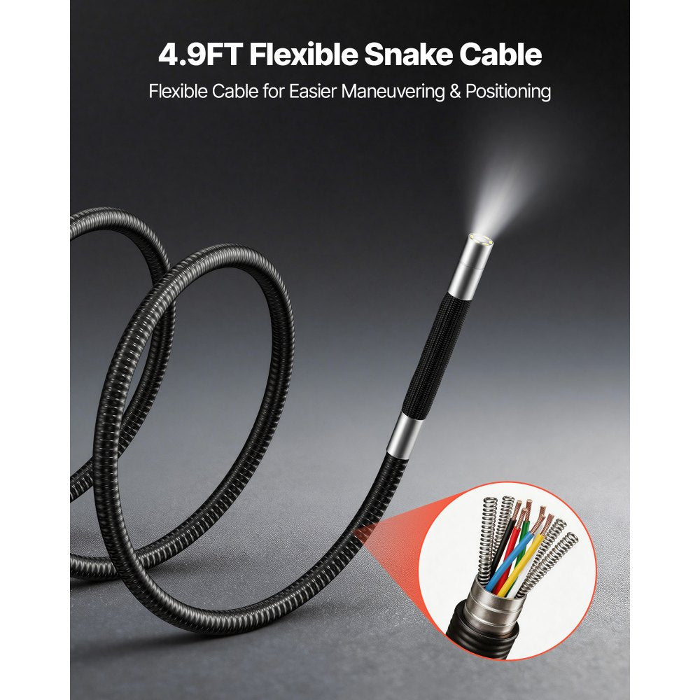 VEVOR Articulating Endoscope with Light, 4-Way 360° Articulated Borescope, 0.24" Slim Lens 1920 x 1080, 4.5" HD IPS Screen, 8X Zoom Inspection Camera for Auto, Mechanical Equipment (4.9FT Snake Cable)