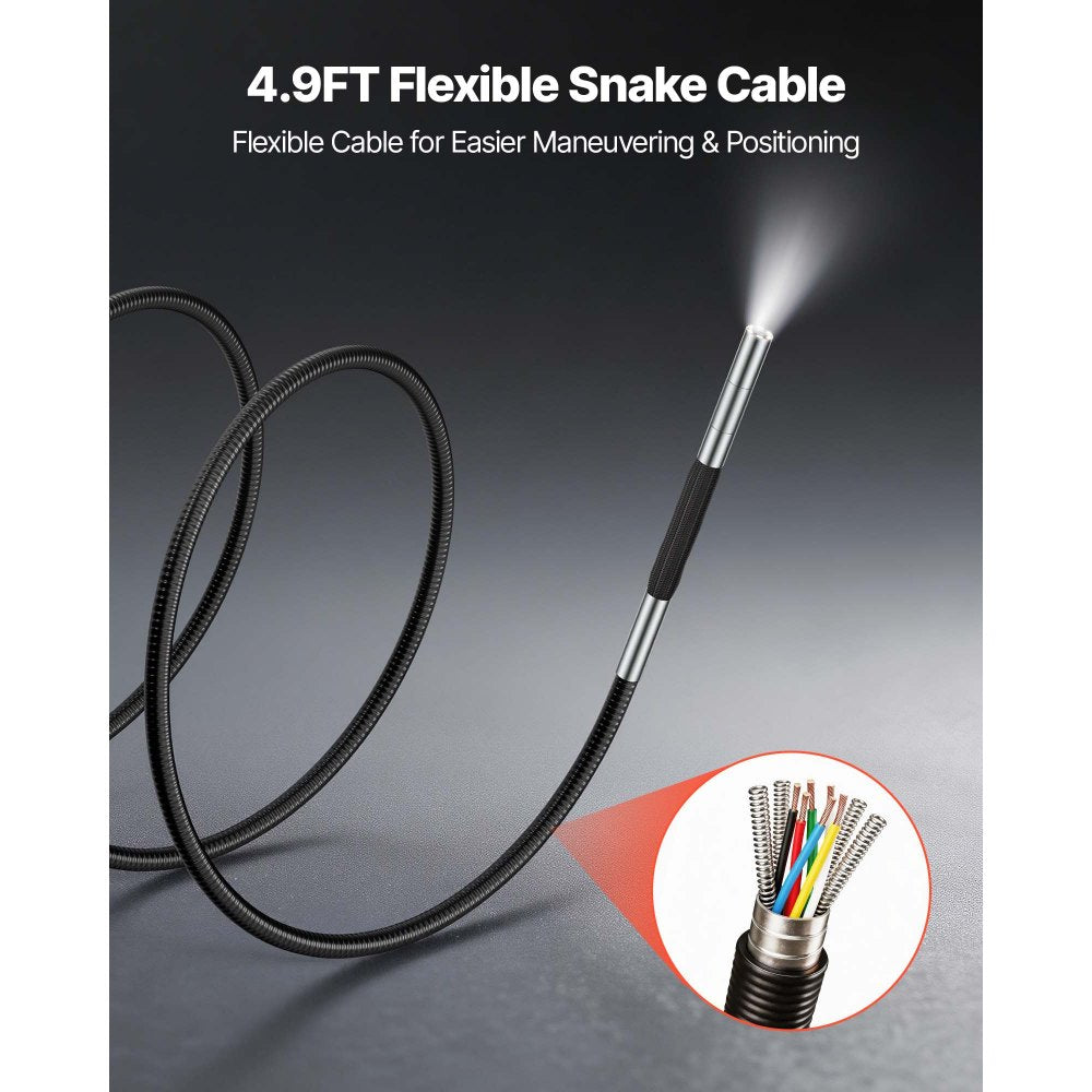 VEVOR Articulating Borescope with 0.15" Ultra Slim Lens, Two-Way Articulated Endoscope with Light, 4.3" IPS Screen, 1280 x 720 HD Lens, 8X Zoom Inspection Camera for Automotive, Tight Mechanical Space