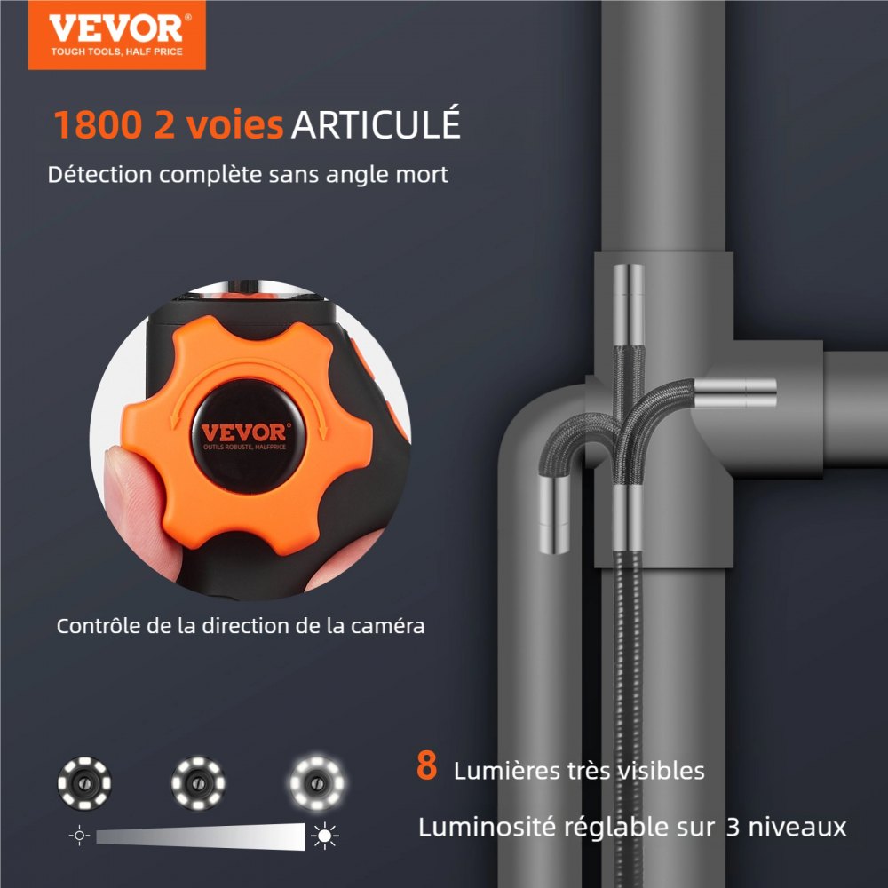 VEVOR Two-Way Articulating Borescope with Light, Inspection Camera with 0.25" Lens, 5" IPS HD Screen, Flexible Mechanic Fiber Optic Snake Scope Cam for Wall Automotive Engine Inspect-4.9FT