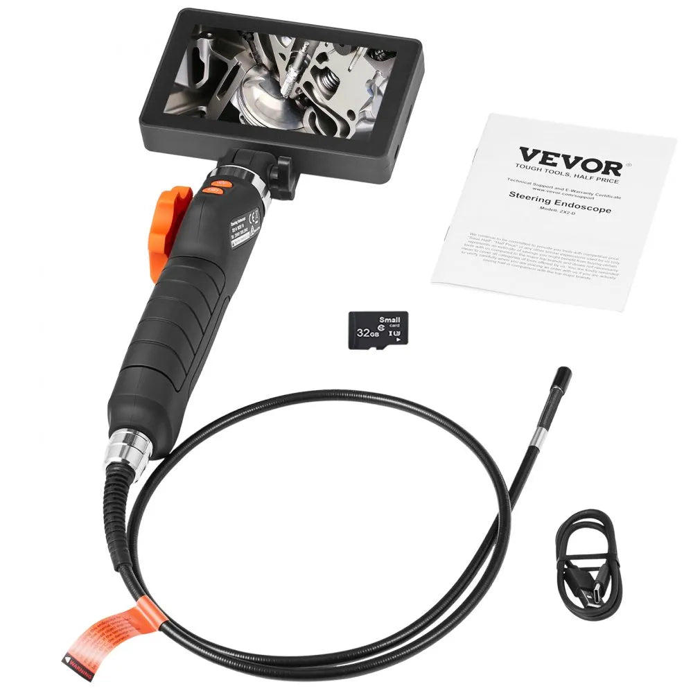 VEVOR Two-Way Articulating Borescope with Light, Inspection Camera with 0.25" Lens, 5" IPS HD Screen, Flexible Mechanic Fiber Optic Snake Scope Cam for Wall Automotive Engine Inspect-4.9FT