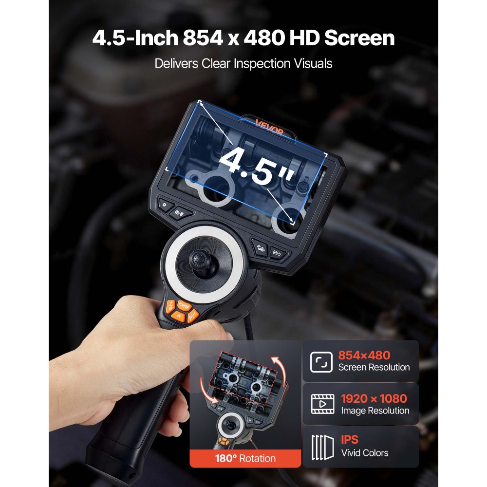VEVOR 4-Way Articulating Endoscope with Light, True 1080P HD Industrial Borescope Inspection Camera with Articulated Probe, Flexible Snake Scope Cam for Wall Automotive Engine Inspect-4.9FT