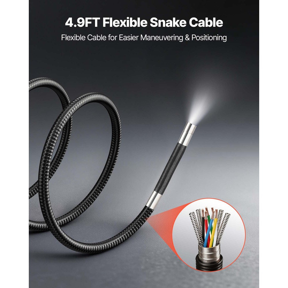 VEVOR 4-Way Articulating Endoscope with Light, True 1080P HD Industrial Borescope Inspection Camera with Articulated Probe, Flexible Snake Scope Cam for Wall Automotive Engine Inspect-4.9FT
