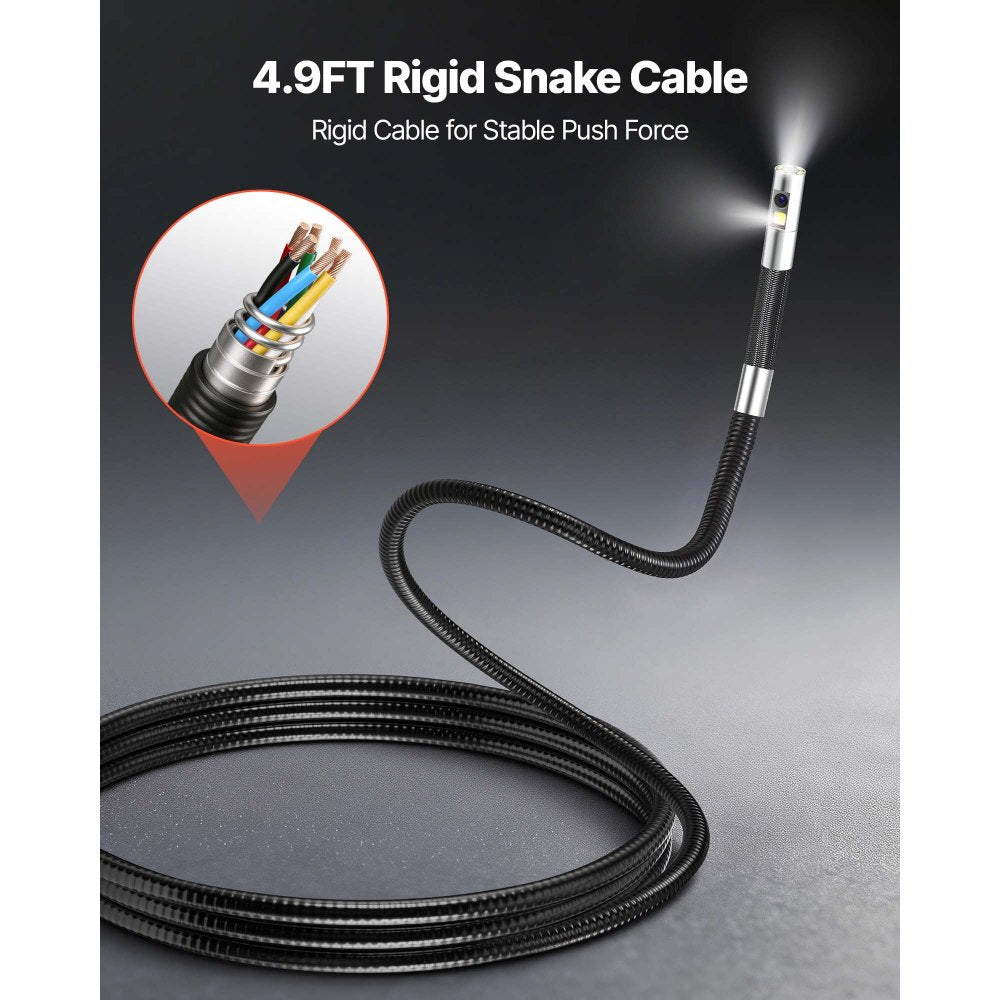 VEVOR 2-Way Dual-Lens Articulating Endoscope with Light, 1080P HD Industrial Borescope Inspection Camera with 0.24-inch Slim Articulated Probe, Rigid Snake Scope Cam for Wall Automotive Inspect-4.9FT