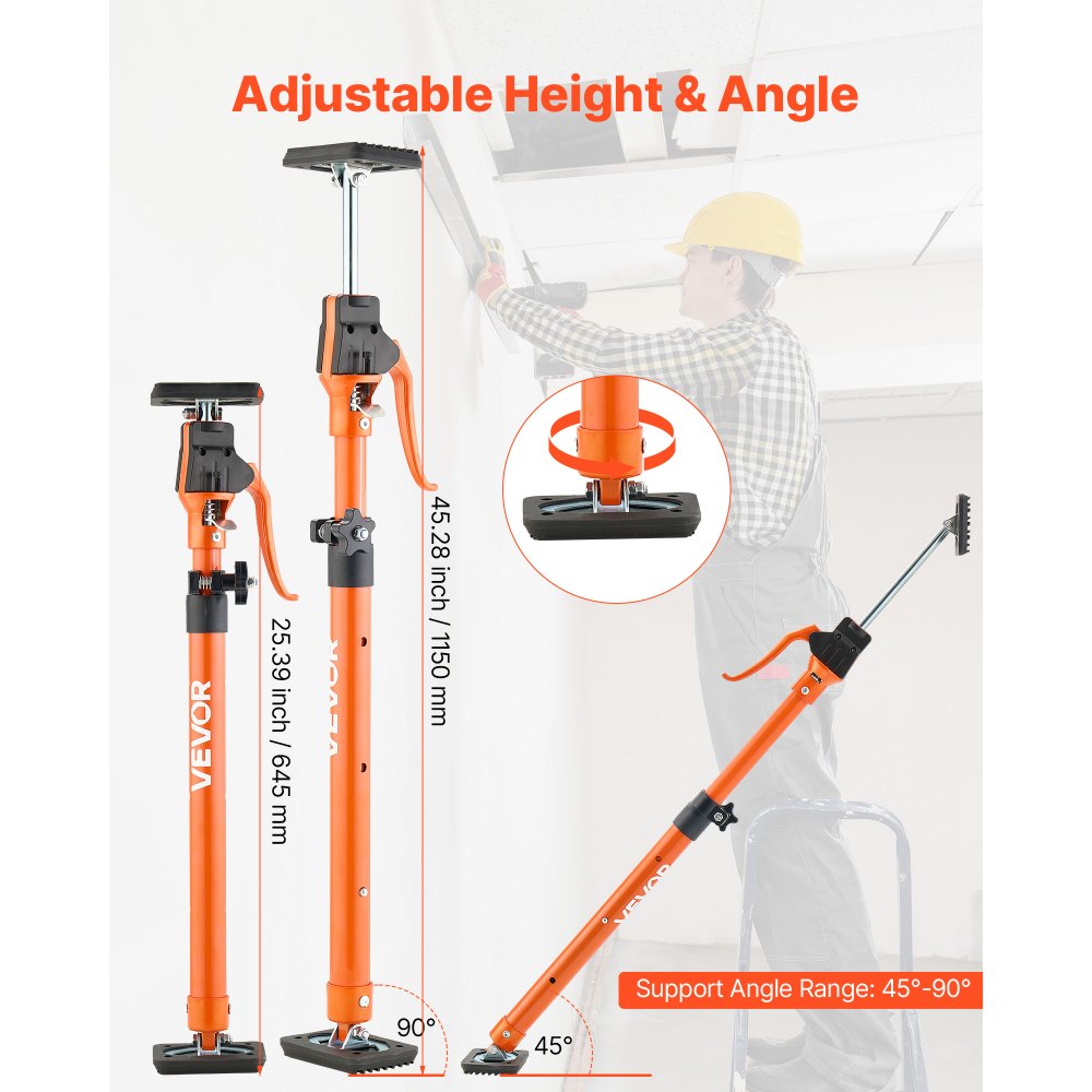 VEVOR Cabinet Jack Support Pole, 2-Pack, 25.4-45.3 Inch Steel Telescopic Quick Support Rod, Adjustable 3rd Hand System up to 220 lbs Capacity for Installing Cabinets, Lifting Drywall, Cargo Bars