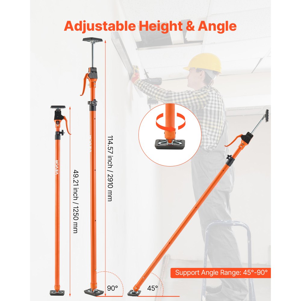 VEVOR Cabinet Jack Support Pole, 2-Pack, 49.2-114.6 Inch Steel Telescopic Quick Support Rod, Adjustable 3rd Hand System up to 198 lbs Capacity for Installing Cabinets, Lifting Drywall, Cargo Bars