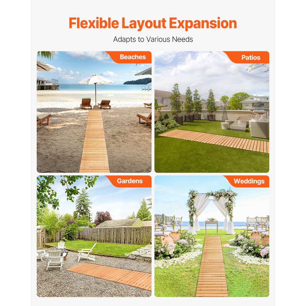 VEVOR Wooden Garden Pathway, 12 ft L x 22 in W, Non-Slip Straight Garden Walkway, Roll Out Cedar Outdoor Walkway Path with Wire Rope Connection, Decorative Garden Paver for Backyard Wedding Party