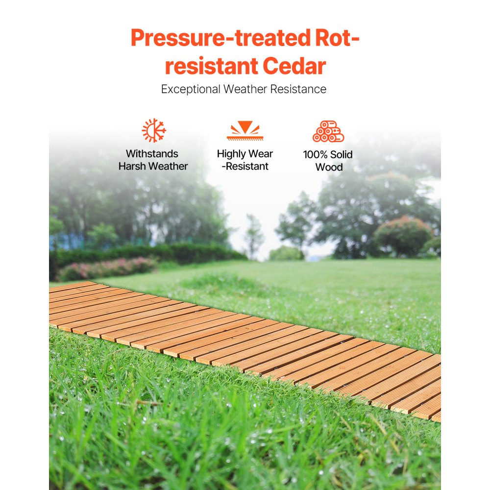 VEVOR Wooden Garden Pathway, 8 ft L x 17 in W, Non-Slip Straight Garden Walkway, Roll Out Cedar Outdoor Walkway Path with Wire Rope Connection, Decorative Garden Paver for Backyard Wedding Party