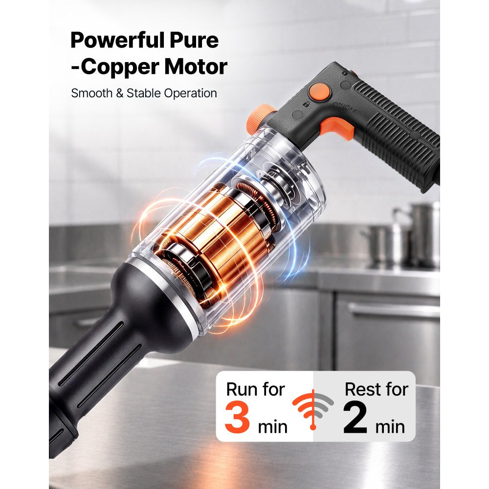 VEVOR Commercial Immersion Blender, 500W, 12-inch, Heavy-Duty Hand Mixer for Restaurant, Handheld Stick for Soups & Sauces, Pure-Copper Motor, Variable Speed, Stainless Steel 3-Blade Head, Lock
