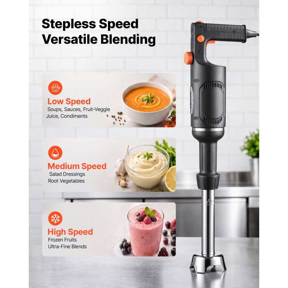 VEVOR Commercial Immersion Blender, 500W, 12-inch, Heavy-Duty Hand Mixer for Restaurant, Handheld Stick for Soups & Sauces, Pure-Copper Motor, Variable Speed, Stainless Steel 3-Blade Head, Lock