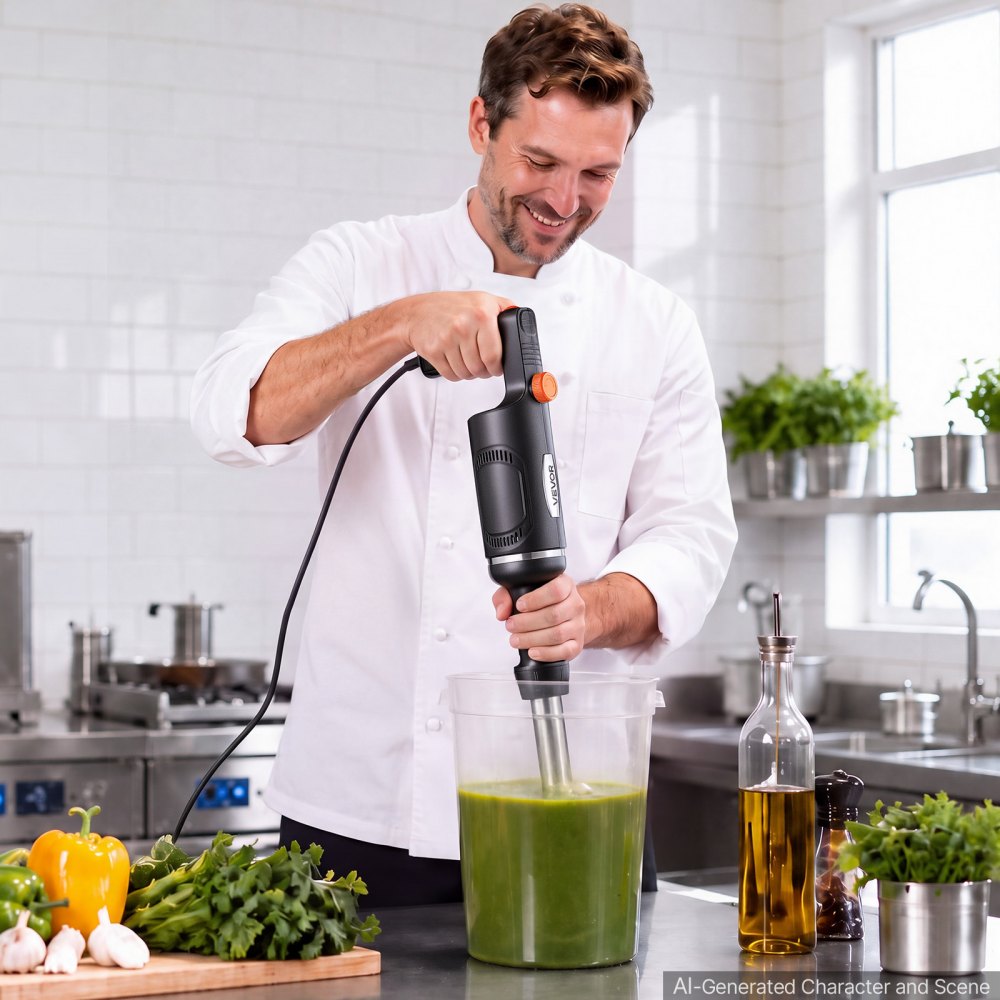 VEVOR Commercial Immersion Blender, 500W, 12-inch, Heavy-Duty Hand Mixer for Restaurant, Handheld Stick for Soups & Sauces, Pure-Copper Motor, Variable Speed, Stainless Steel 3-Blade Head, Lock