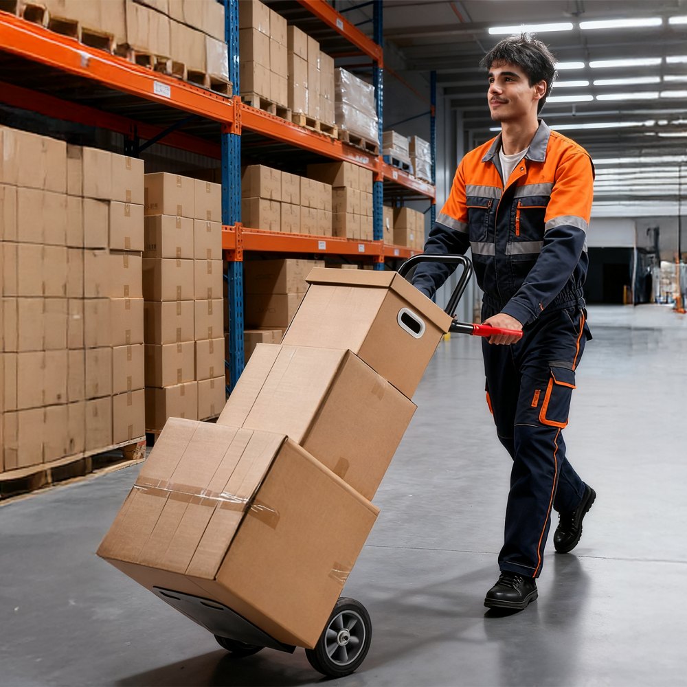 VEVOR Hand Truck, 600 lbs Load Capacity, Heavy-Duty Hand Truck Dolly with Wheels & Telescoping Handle, Portable Trolley Dolly with Tie-down Strap for Moving Home, Office, Warehouse, Supermarket