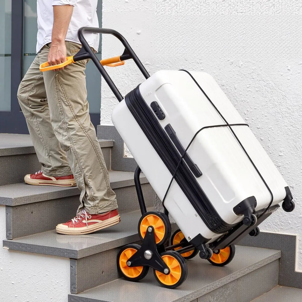 VEVOR Stair Climbing Cart, 440 lbs Stair-Climbing Capacity, Heavy-Duty Folding Trolley Cart with Telescoping Handle, 6 Wheels and 2 Bungee Cords, Stair Climber Dolly for Home, Groceries, Warehouse
