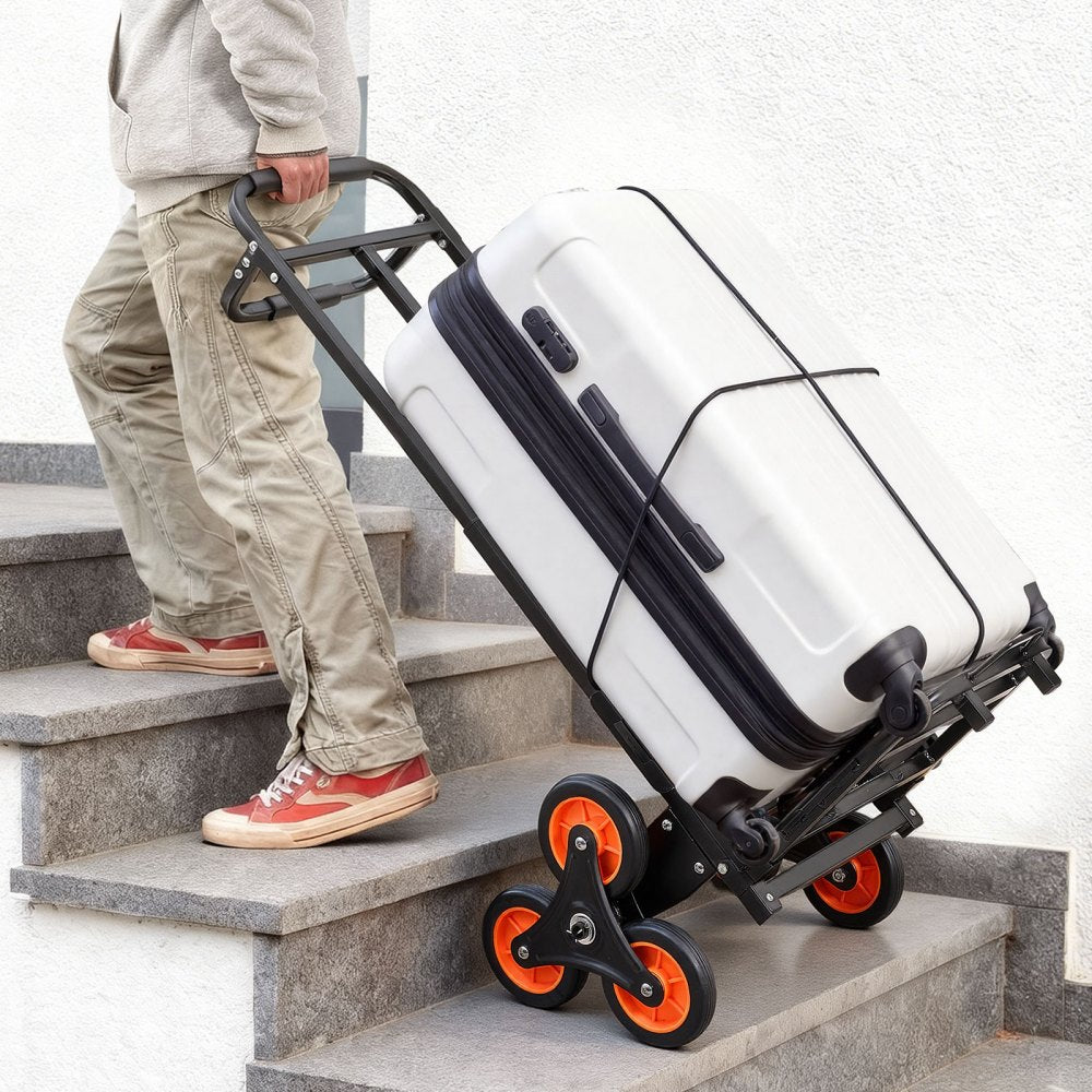 VEVOR Stair Climbing Cart, 220 lbs Stair-Climbing Capacity, Heavy-Duty Folding Trolley Cart with Telescoping Handle, 6 Wheels and 2 Bungee Cords, Stair Climber Dolly for Home, Groceries, Warehouse