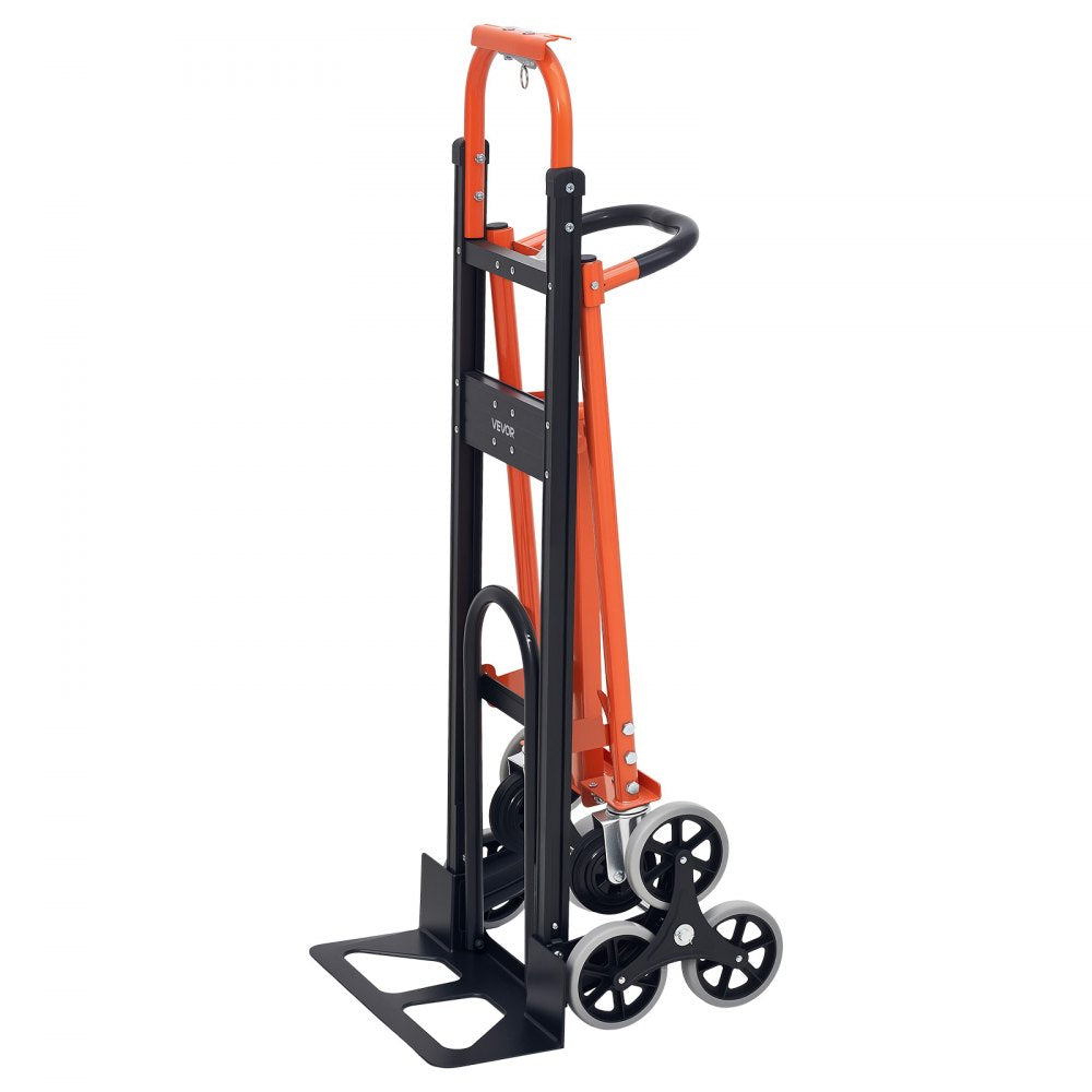 VEVOR 3 in 1 Industrial Convertible Stair Climbing Cart, 770 lbs Max Load, Folding Hand Truck Dolly with Handle & Wheels, Stair Climbing Utility Trolley for Transport & Moving, Orange & Silver