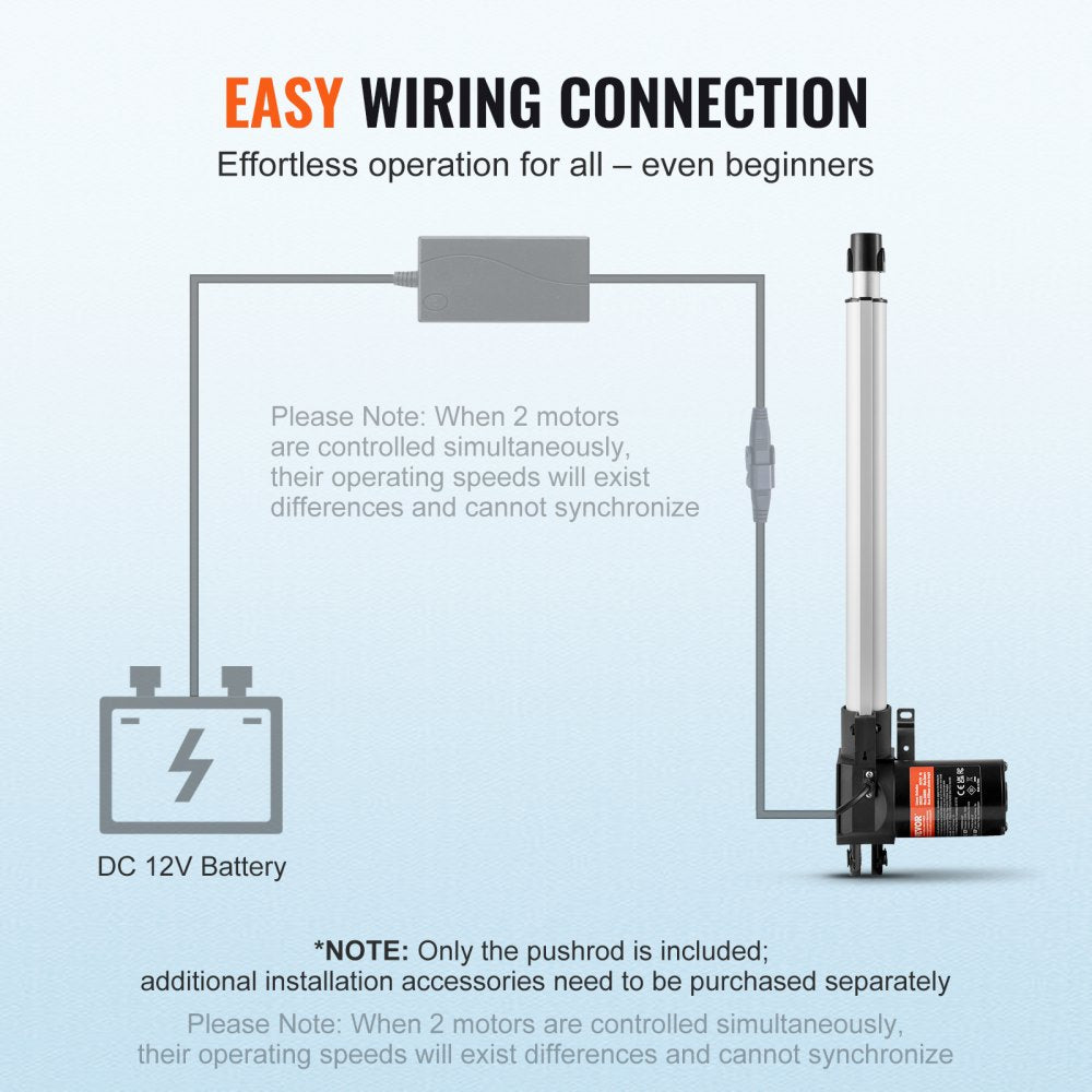 VEVOR Linear Actuator 12V, 14 Inch Heavy Duty 1320lbs/6000N Linear Actuator, 0.19"/s Linear Motion Actuator with Mounting Bracket & IP44 Protection for Electric Door Industrial Machinery Vessels Cargo