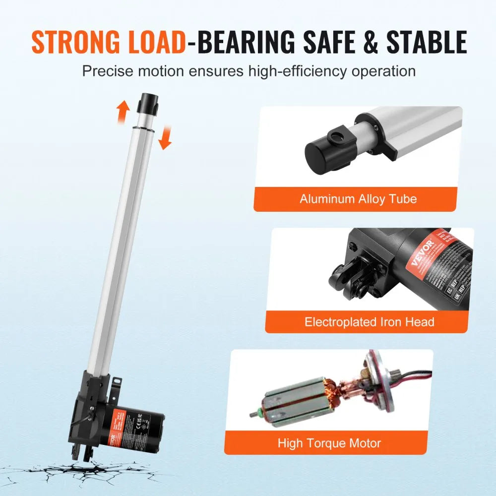 VEVOR Linear Actuator 12V, 16 Inch Heavy Duty 1320lbs/6000N Linear Actuator, 0.19"/s Linear Motion Actuator with Mounting Bracket & IP44 Protection for Electric Door Industrial Machinery Vessels Cargo