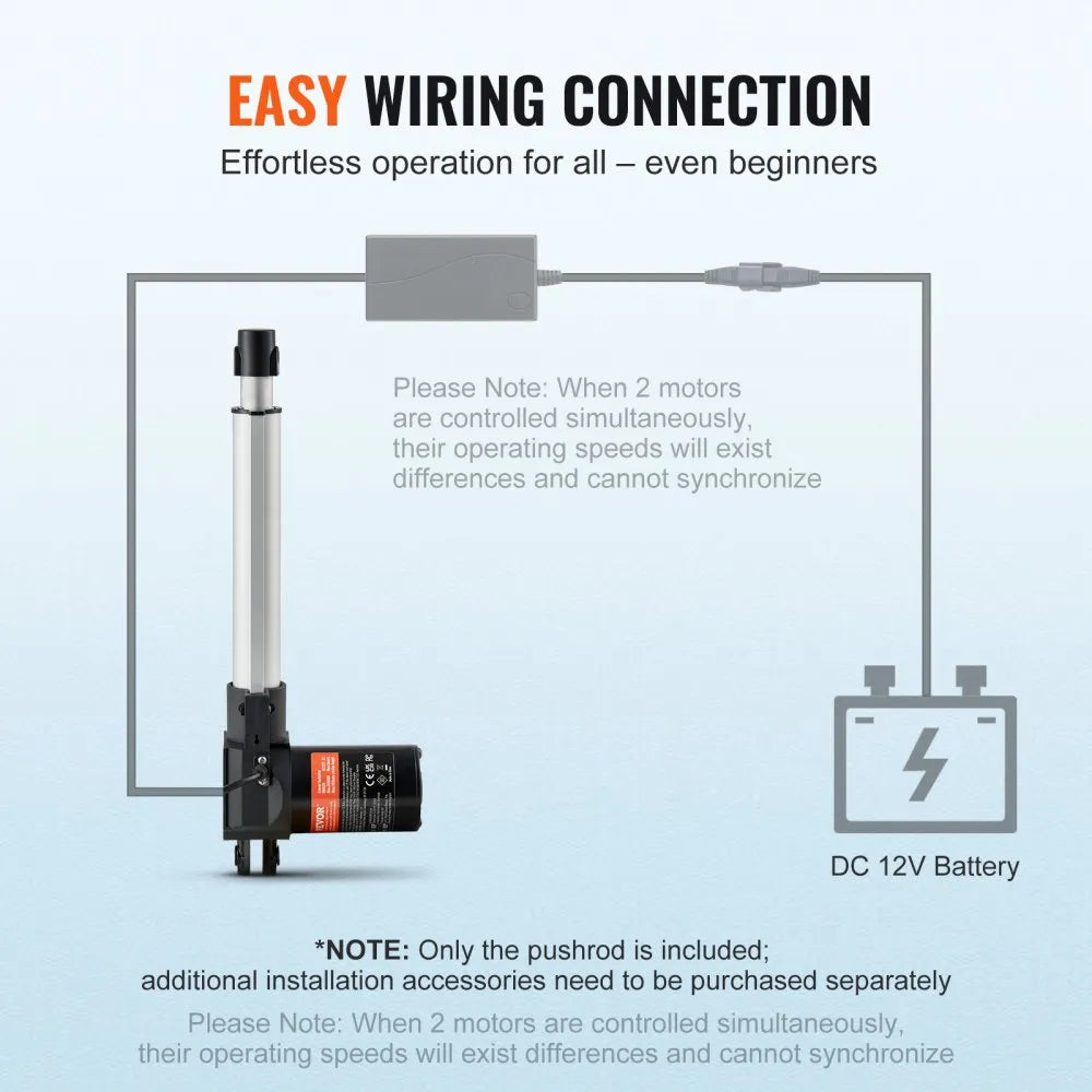 VEVOR Linear Actuator 12V, 8 Inch Heavy Duty 1320lbs/6000N Linear Actuator, 0.19"/s Linear Motion Actuator with Mounting Bracket & IP44 Protection for Electric Door Industrial Machinery Vessels Cargo