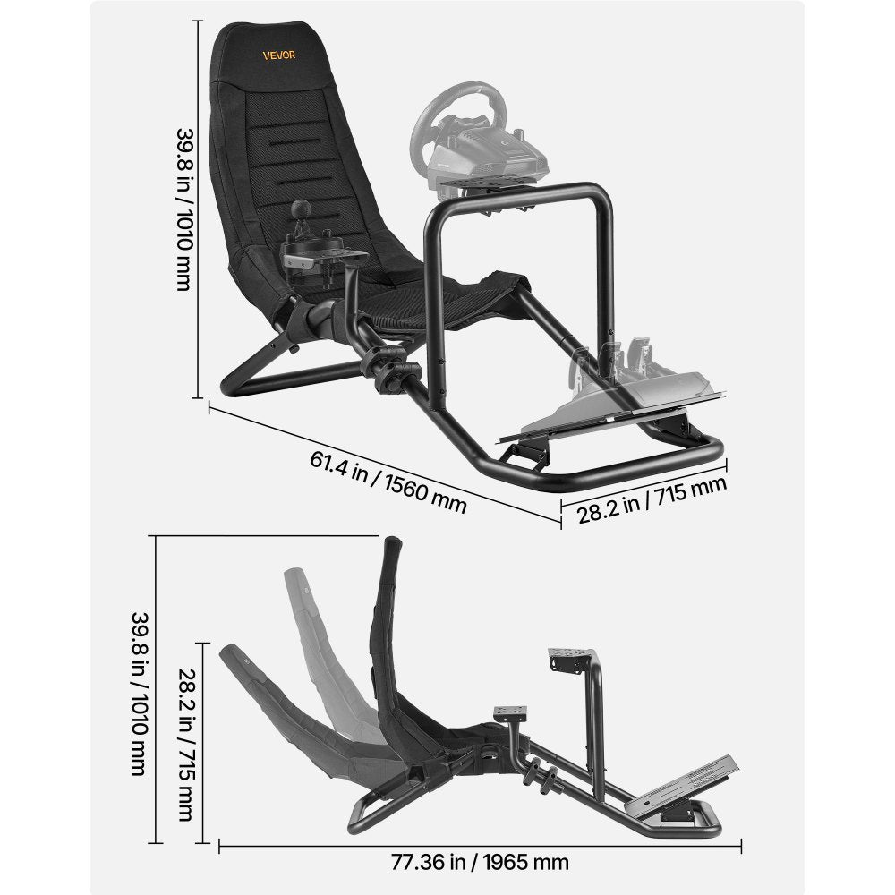 VEVOR Racing Wheel Stand, Heavy-Duty Integrated Simulator Cockpit Steering Stand, Fit Logitech G25,G27,G29,G920,G923, Thrustmaster T300RS,TX F458,T500RS,T3PA-PRO (F1/GT) and CSR Pedals, Black