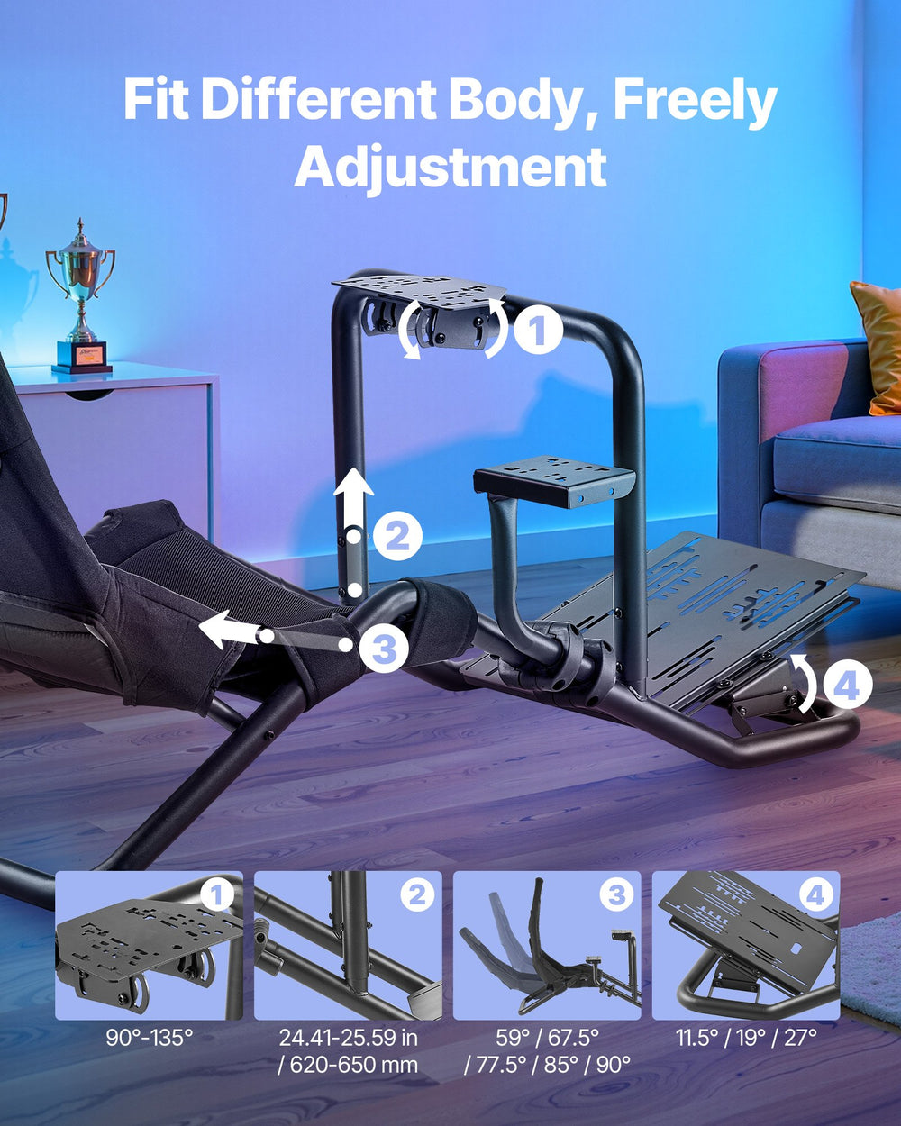 VEVOR Racing Wheel Stand, Heavy-Duty Integrated Simulator Cockpit Steering Stand, Fit Logitech G25,G27,G29,G920,G923, Thrustmaster T300RS,TX F458,T500RS,T3PA-PRO (F1/GT) and CSR Pedals, Black