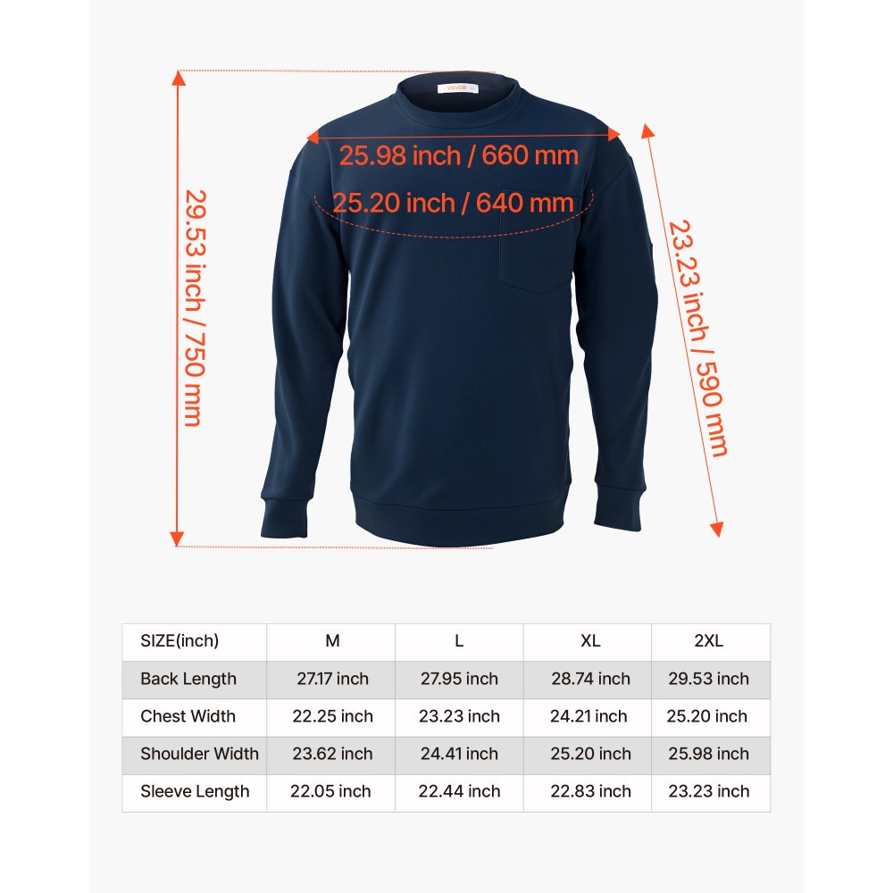 VEVOR FR Shirts, Flame Resistant Long Sleeve Clothing Lightweight 7 oz Breathable Cotton, Men's Fire Retardant Work Shirt with Pre-shrink Treatment & Pocket, for Welders,Electricians,Navy Blue 2XL