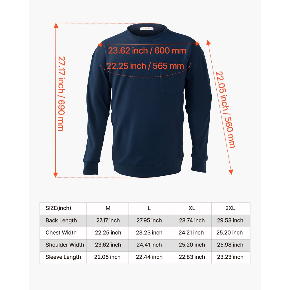 VEVOR FR Shirts, Flame Resistant Long Sleeve Clothing Lightweight 7 oz Breathable Cotton, Men's Fire Retardant Work Shirt with Pre-shrink Treatment & Pocket, for Welders,Electricians,Navy Blue M