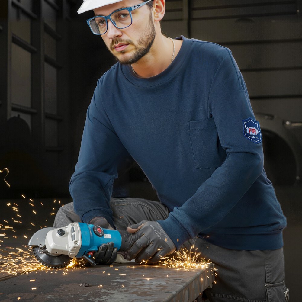 VEVOR FR Shirts, Flame Resistant Long Sleeve Clothing Lightweight 7 oz Breathable Cotton, Men's Fire Retardant Work Shirt with Pre-shrink Treatment & Pocket, for Welders,Electricians,Navy Blue M