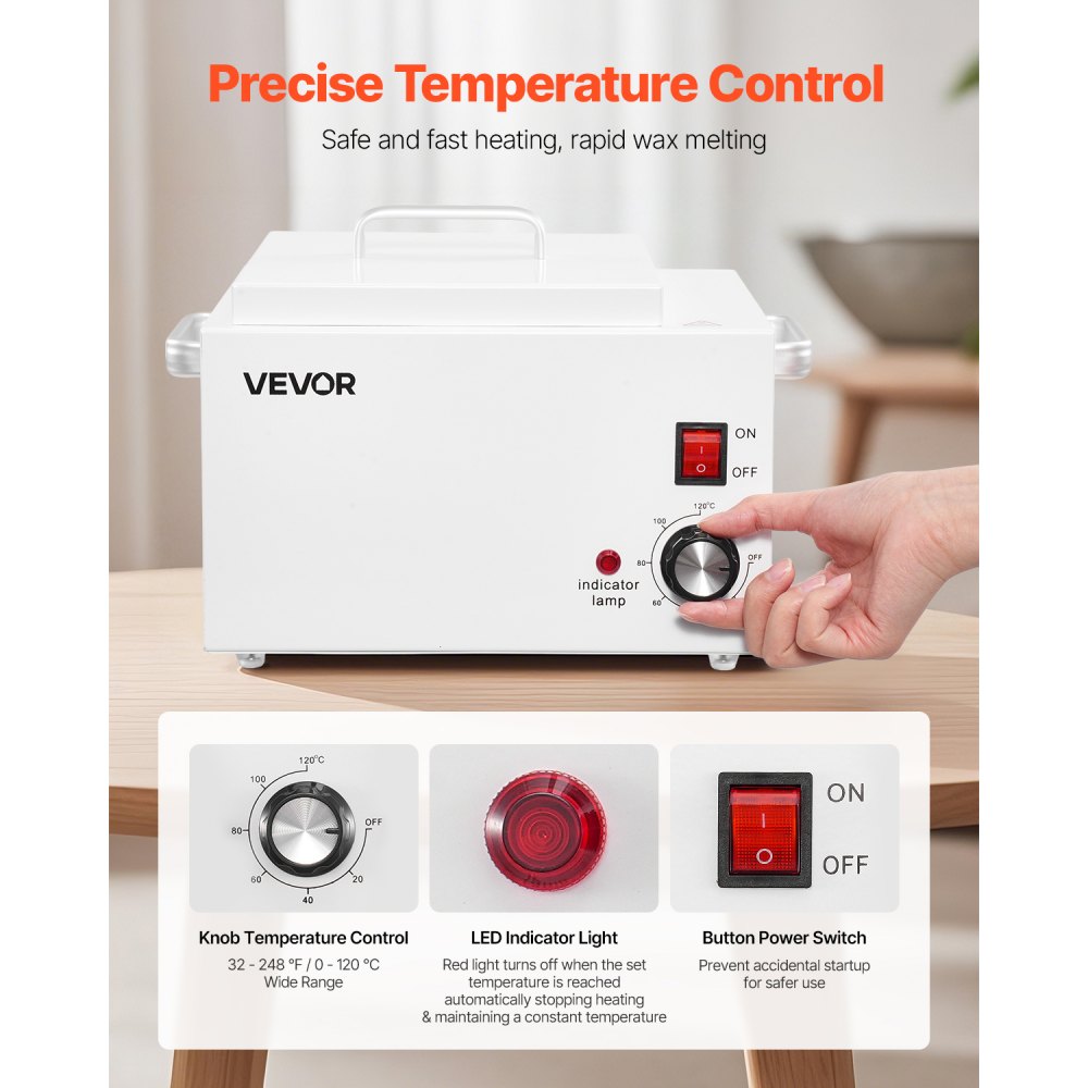 VEVOR Single Wax Warmer, 3000ML 300W Professional Wax Warmer for Hair Removal, 32 ℉ to 248 ℉ Adjustable Electric Waxing Heater Pot with 100PCS Sticks & 50PCS Papers for Home Use, Beauty Salon, Spa