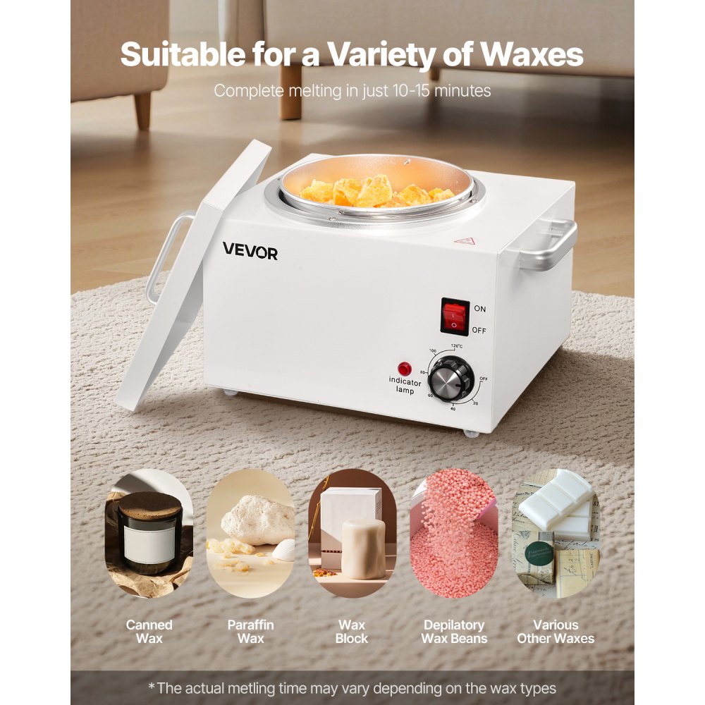 VEVOR Single Wax Warmer, 3000ML 300W Professional Wax Warmer for Hair Removal, 32 ℉ to 248 ℉ Adjustable Electric Waxing Heater Pot with 100PCS Sticks & 50PCS Papers for Home Use, Beauty Salon, Spa