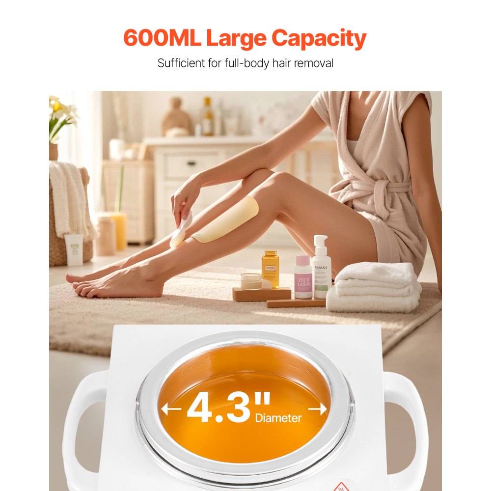 VEVOR Single Wax Warmer, 600ML Professional Wax Warmer for Hair Removal, 32 ℉ to 176℉ Adjustable Electric Waxing Heater Pot with 100PCS Waxing Sticks for Home Use, Beauty Salon, Spa
