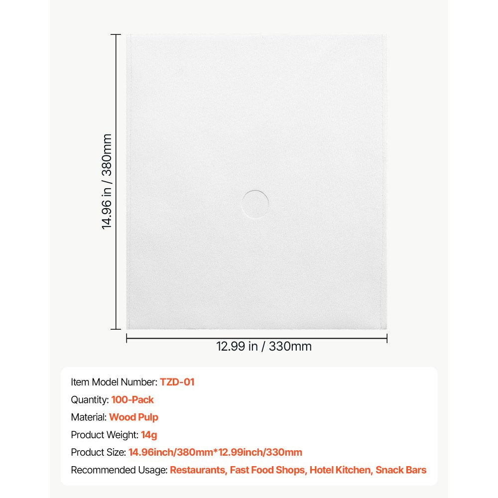 VEVOR 100 Pack Fryer Filter Paper, Replacement Deep Fryer Filter Sheets for 38/55L Commercial Mobile Fryer Filter Machine, Extend Oil Life for Improved Taste, for Restaurant Burger Shop, 15x13 inch