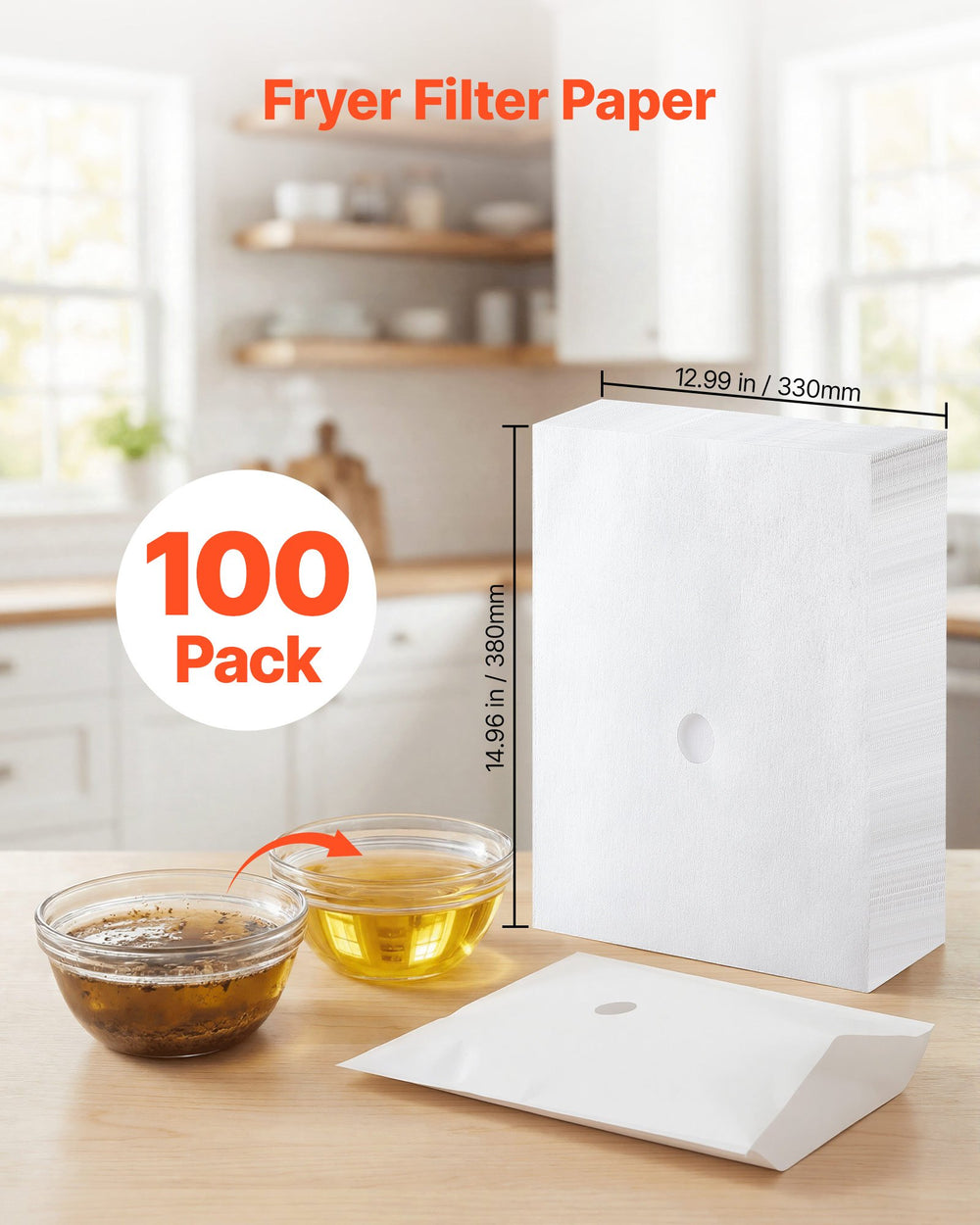 VEVOR 100 Pack Fryer Filter Paper, Replacement Deep Fryer Filter Sheets for 38/55L Commercial Mobile Fryer Filter Machine, Extend Oil Life for Improved Taste, for Restaurant Burger Shop, 15x13 inch