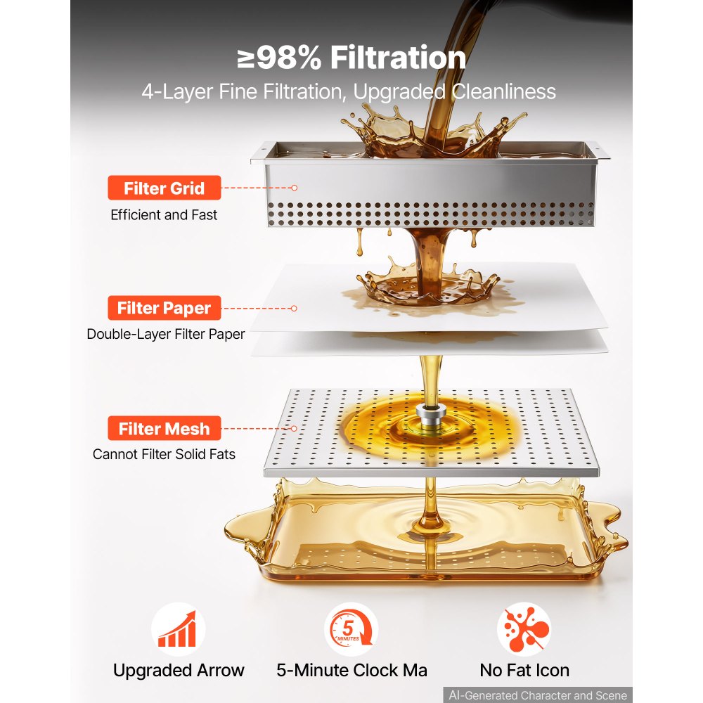 VEVOR Commercial Mobile Fryer Filter Machine 38L /10Gal Filter Truck Cart, 370W Deep Frying Oil Filtration System, Stainless Steel, 12 L/min Filtering Speed, for Restaurant, Kitchen, Burger Shop
