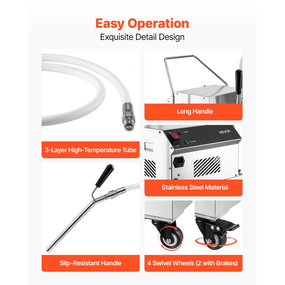 VEVOR Commercial Mobile Fryer Filter Machine 38L /10Gal Filter Truck Cart, 370W Deep Frying Oil Filtration System, Stainless Steel, 12 L/min Filtering Speed, for Restaurant, Kitchen, Burger Shop