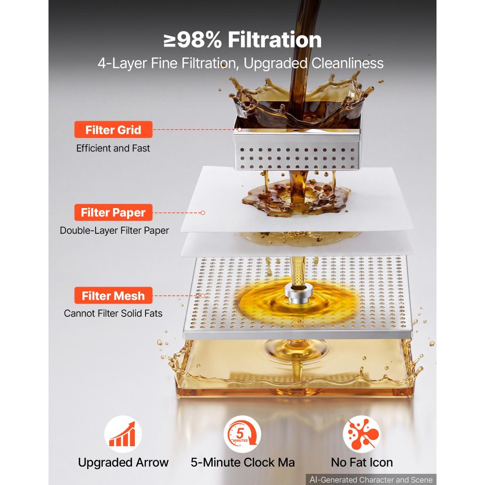VEVOR Commercial Mobile Fryer Filter Machine 18L /4.8Gal Filter Truck Cart, 370W Deep Frying Oil Filtration System, Stainless Steel, 12 L/min Filtering Speed, for Restaurant, Kitchen, Burger Shop