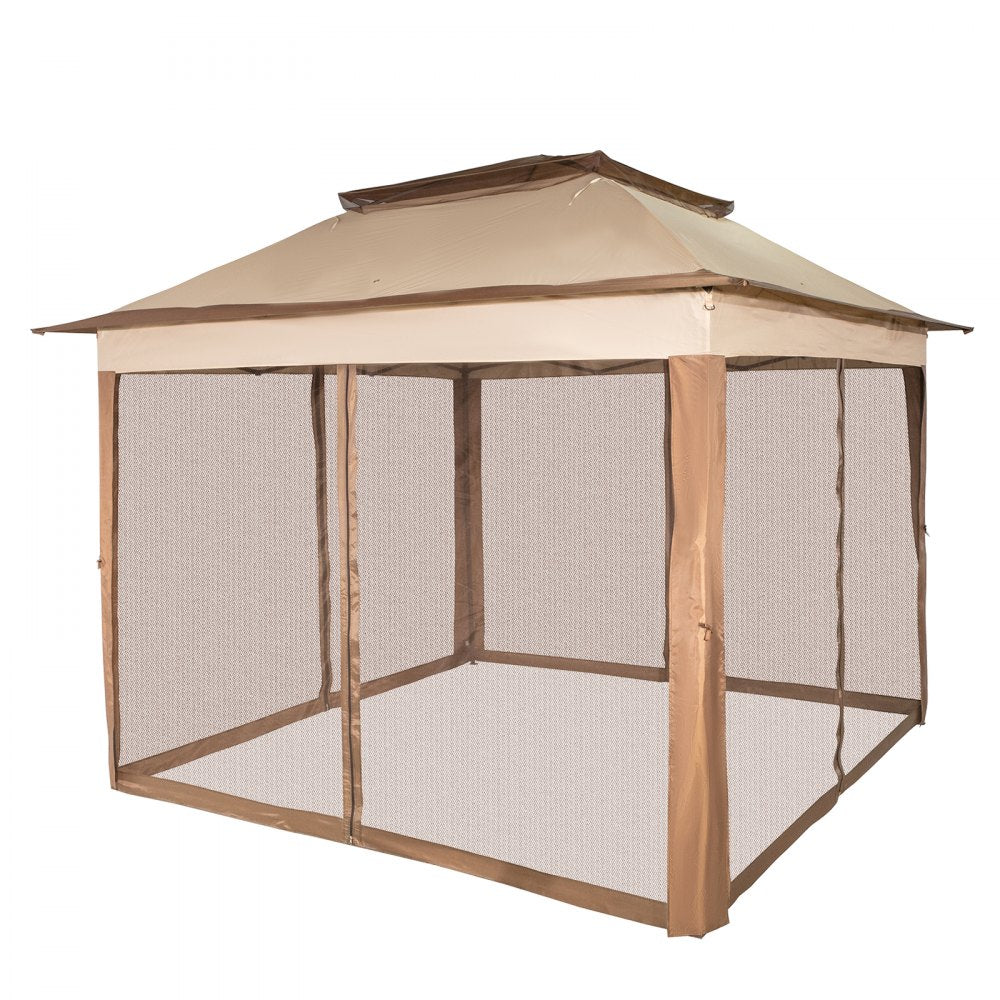 VEVOR Outdoor Canopy Gazebo Tent, Portable Canopy Shelter with 11'x11' Large Shade Space for Party, Backyard, Patio Lawn and Garden, 4 Sandbags, Carrying Bag and Netting Included, Brown