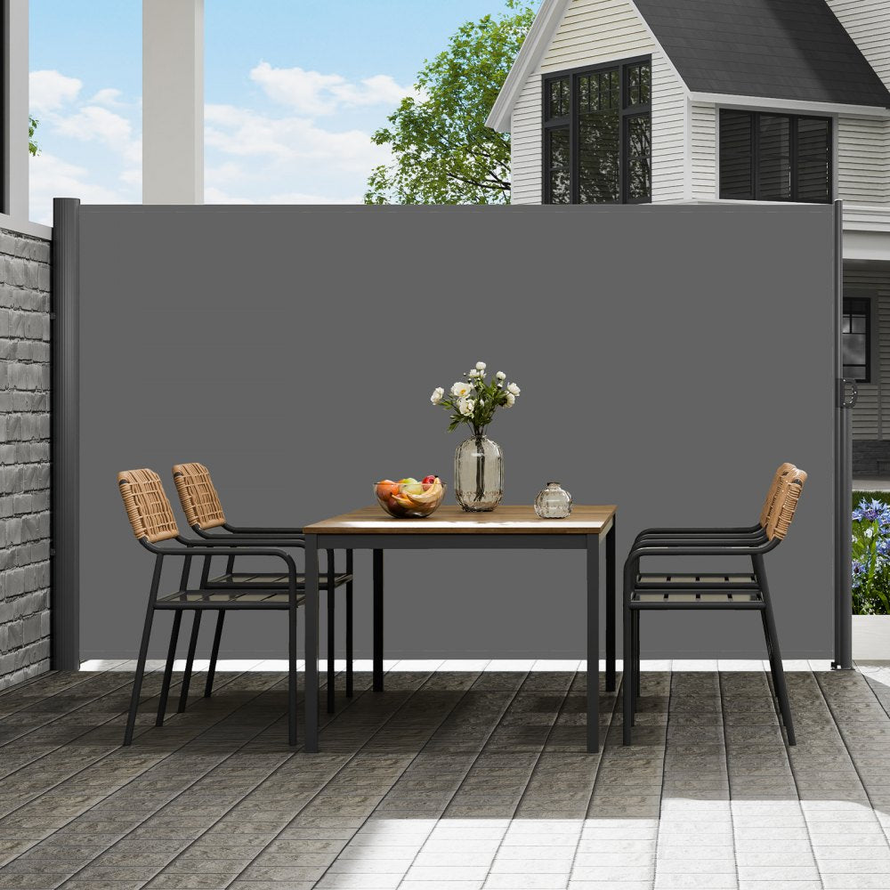 VEVOR Retractable Side Awning, 71''x 118'' Aluminum Outdoor Privacy Screen, 280g Polyester Water-proof Retractable Patio Screen, UV 30+ Room Divider Wind Screen for Patio, Backyard, Balcony, Gray