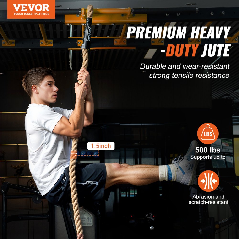 VEVOR Gym Climbing Rope, 1.5" Diameter 20 ft Length Gym Fitness Training Rope, Gym Exercise Workout Rope for Adults, Climbing Rope for Fitness and Strength Training, Climbing Exercise, Home Workout