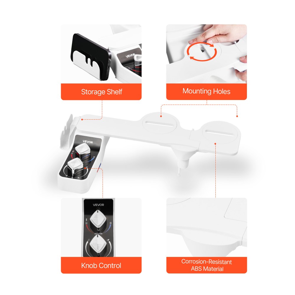 VEVOR Bidet Attachment for Toilet, Hot & Cold Non-Electric Water Sprayer - Dual Retractable Nozzles, Adjustable Water Pressure, 0.3’’ Ultra Thin Bidet Toilet Seat Attachment for Rear and Feminine Wash