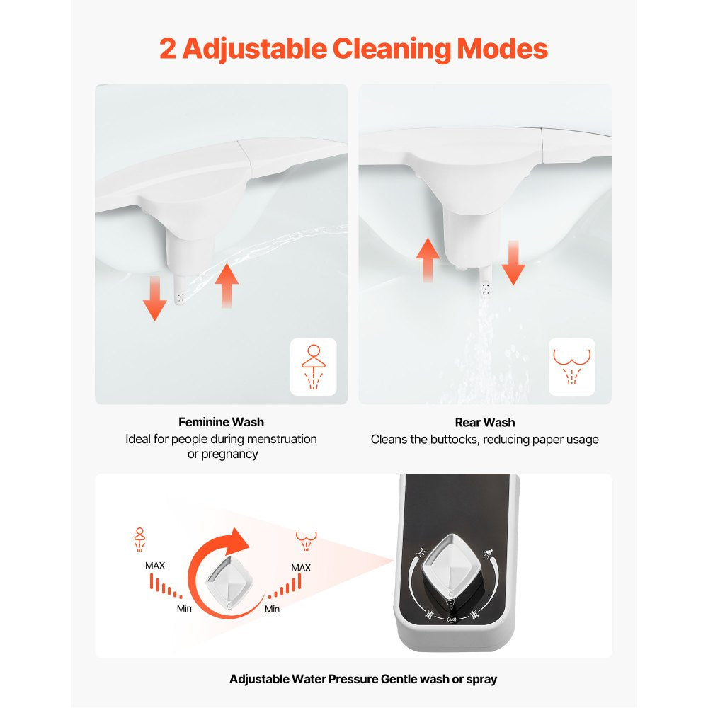 VEVOR Bidet Attachment for Toilet, 0.3" Ultra Thin Bidet Toilet Seat Attachment - Dual Retractable Nozzles, Adjustable Water Pressure, Non-Electric Cold Water Sprayer for Front Rear Water Wash, White