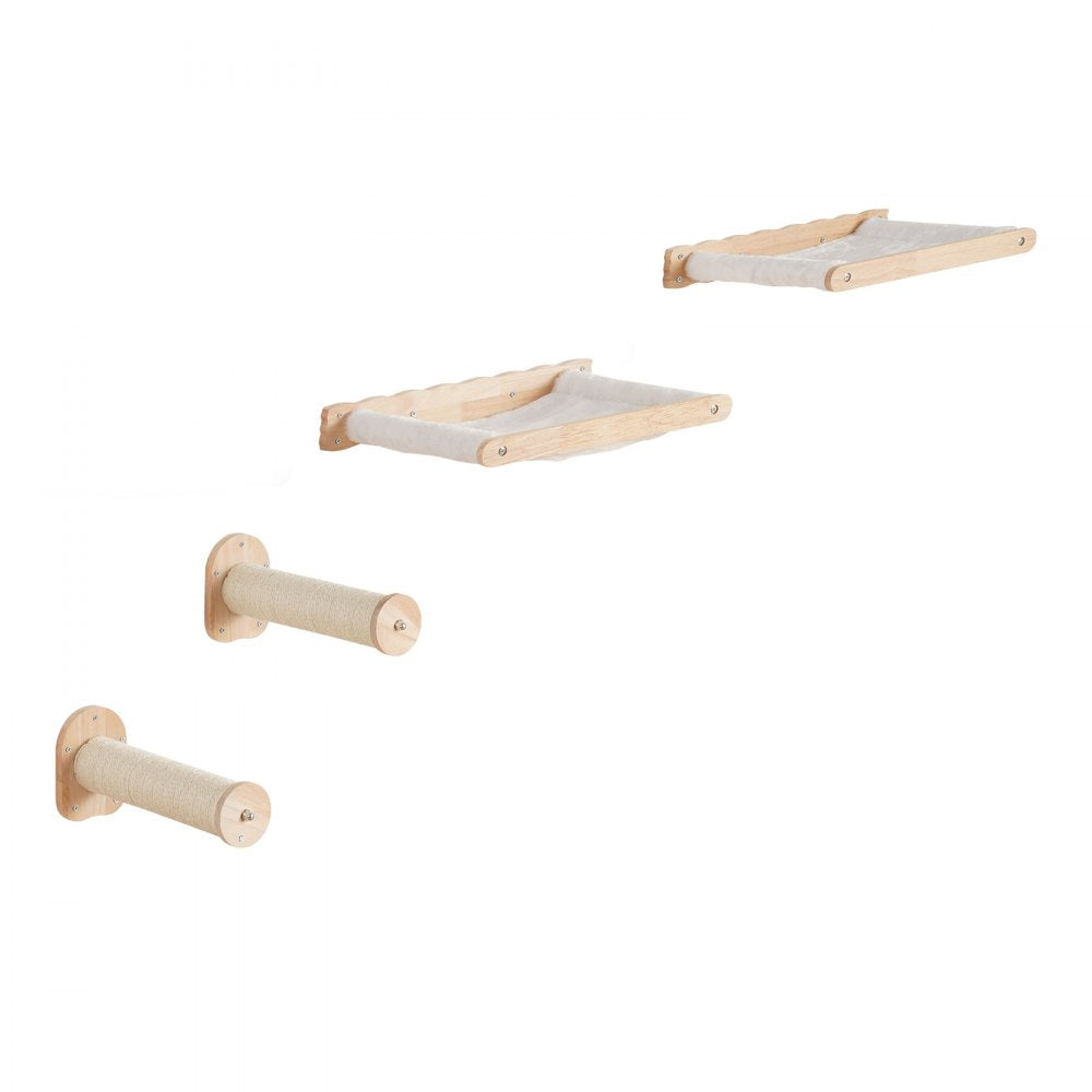 VEVOR Wall Mounted Cat Shelves, Cat Wall Shelves and Perches with Jumping Posts & Hammocks, Cat Furniture Set up to 40 lbs, Removable & Washable Coral Fleece for Sleeping, Playing, Climbing, Set of 4