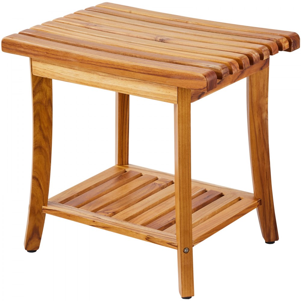 VEVOR Teak Shower Bench, 20 x 14.3 x 17.9 in, Waterproof Wood Shower Stool with Storage Shelf Non-Slip Foot Pads, 400 lbs Maximum Load Capacity Shower Chair Seat, for Bathroom Indoor and Outdoor Use