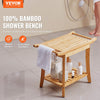 VEVOR Bamboo Shower Bench, 24 x 13.8 x 18.9 in, Waterproof Shower Stool Chair with Storage Shelf Handle, 300 lbs Load Capacity Spa Bath Seat Organizer, for Adults Seniors Women Elderly Indoor Outdoor