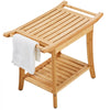 VEVOR Bamboo Shower Bench, 24 x 13.8 x 18.9 in, Waterproof Shower Stool Chair with Storage Shelf Handle, 300 lbs Load Capacity Spa Bath Seat Organizer, for Adults Seniors Women Elderly Indoor Outdoor