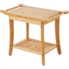VEVOR Bamboo Shower Bench, 24 x 13.8 x 18.9 in, Waterproof Shower Stool Chair with Storage Shelf Handle, 300 lbs Load Capacity Spa Bath Seat Organizer, for Adults Seniors Women Elderly Indoor Outdoor