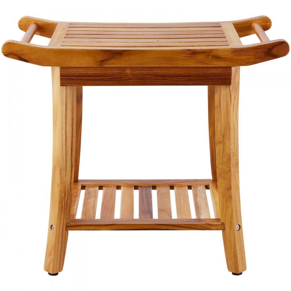 VEVOR Teak Shower Bench, 22 x 14.4 x 18.5 in, Waterproof Wood Shower Stool with Storage Shelf Handle Non-Slip Feet, 300 lbs Maximum Load Capacity Shower Chair Seat, for Bathroom Indoor and Outdoor Use