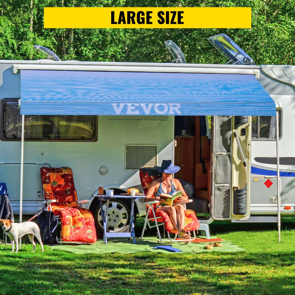 VEVOR RV Awning 16\' Camper Awning Fabric, Trailer Awning Canopy Patio Camping Car Awning, Durable 15oz Vinyl Roller Tube for RV, Van, SUV, Patio Awning Replacement Ocean Blue Fade