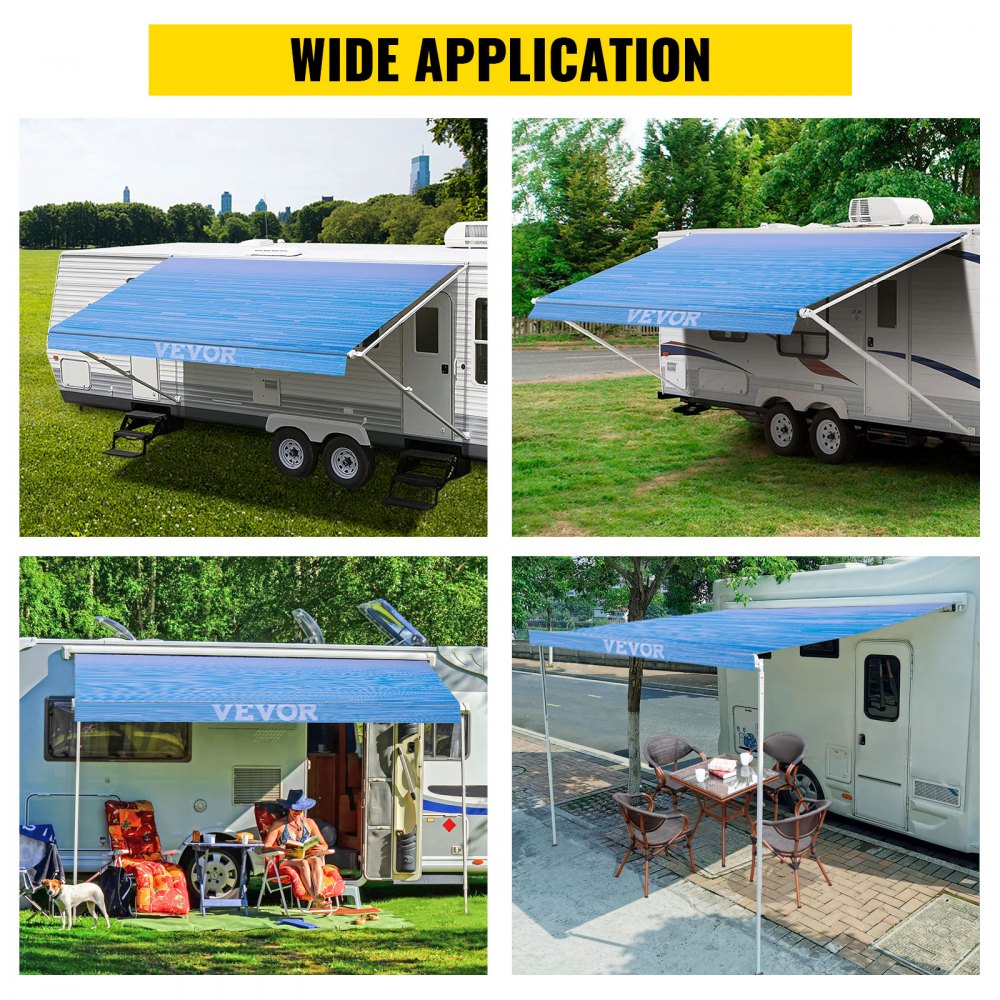 VEVOR RV Awning 16\' Camper Awning Fabric, Trailer Awning Canopy Patio Camping Car Awning, Durable 15oz Vinyl Roller Tube for RV, Van, SUV, Patio Awning Replacement Ocean Blue Fade