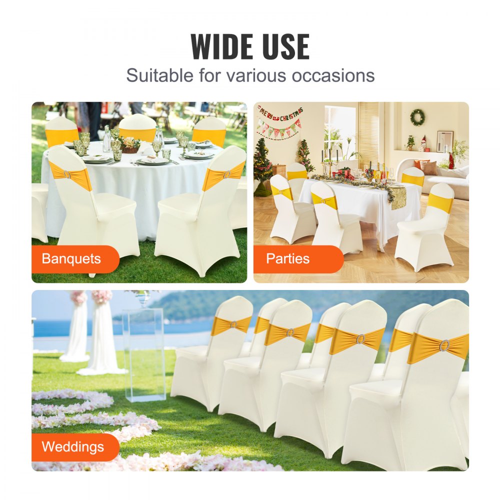 VEVOR Stretch Spandex Folding Chair Covers, Universal Fitted Chair Cover, Removable Washable Protective Slipcovers, for Wedding, Holiday, Banquet, Party, Celebration, Dining (100PCS Beige)